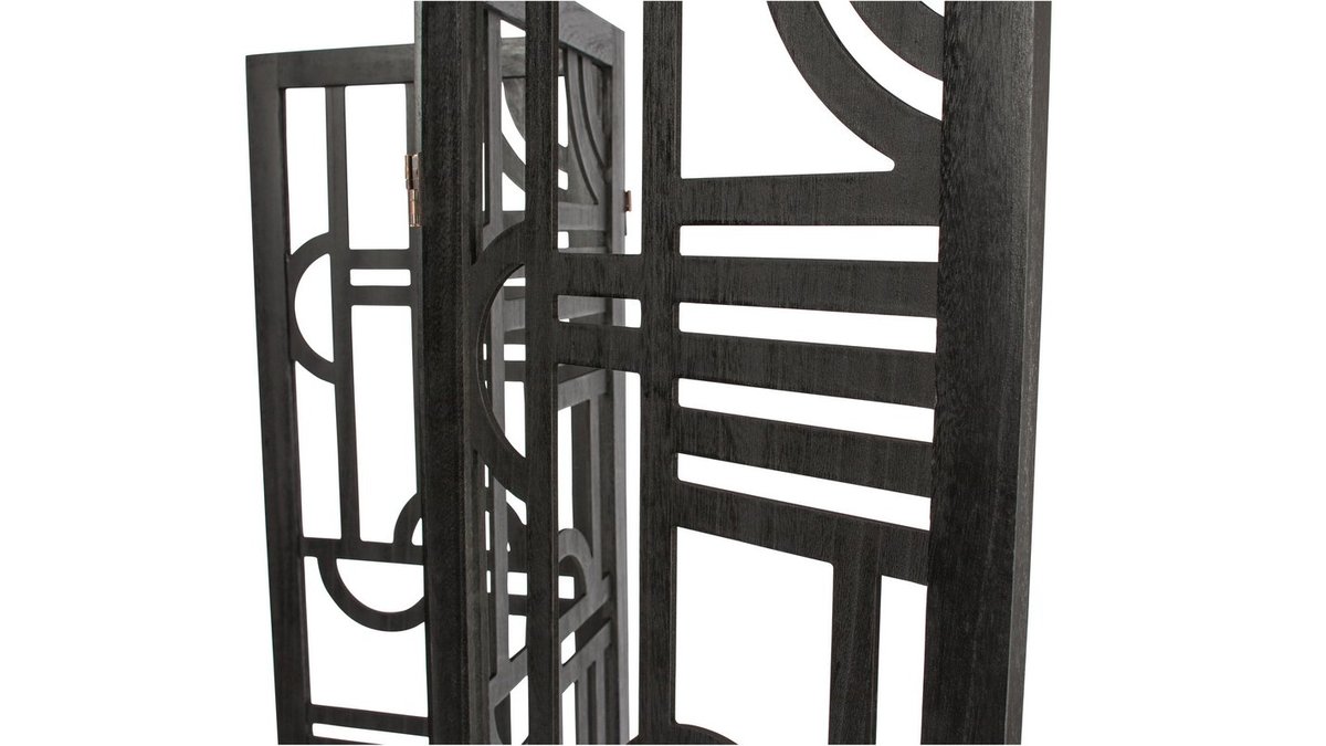 Schwarzer Paravent aus Holz mit geometrischen Mustern H170 cm KEOPS