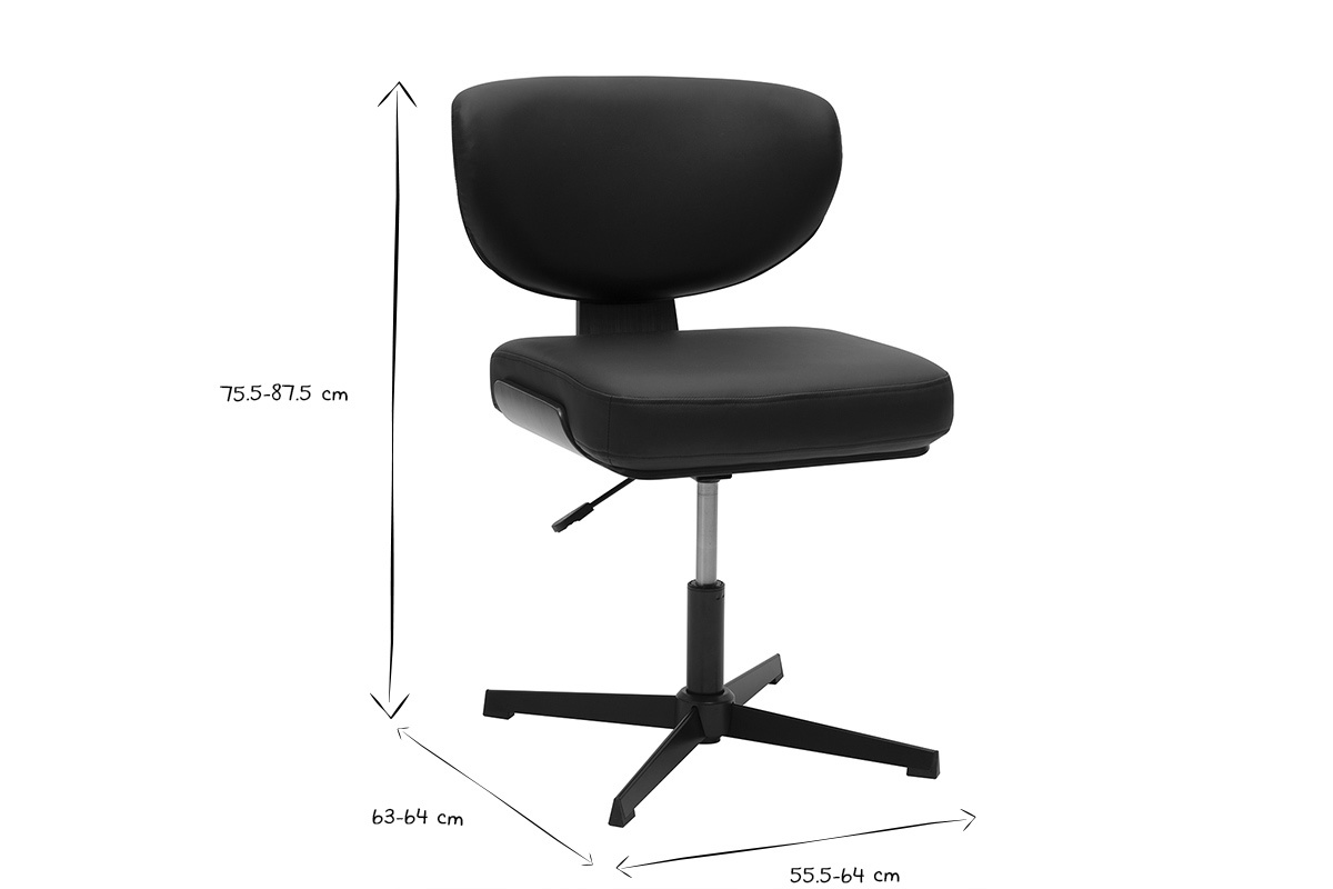 Schwarzer B�rostuhl HANZ, Abmessungen in Schwarzwei� angegeben: H�he 75,5-87,5 cm, Breite 55,5-64 cm.