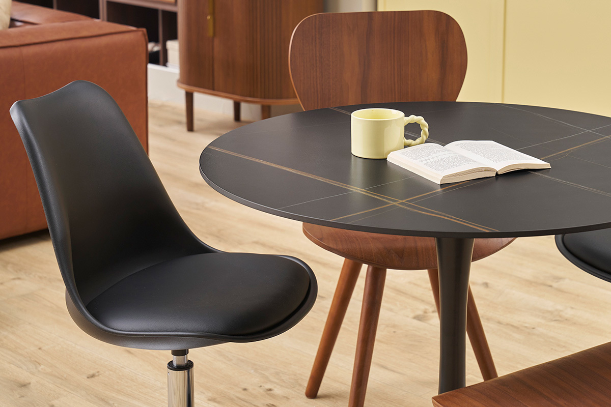 Schwarzer und verchromter Metall-Drehstuhl STEEVY V2