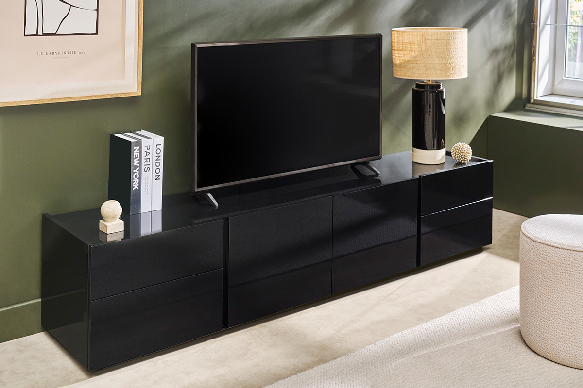 Schwarzes Glanzdesign TV-M�bel mit Stauraum L199.8 cm ISAURE