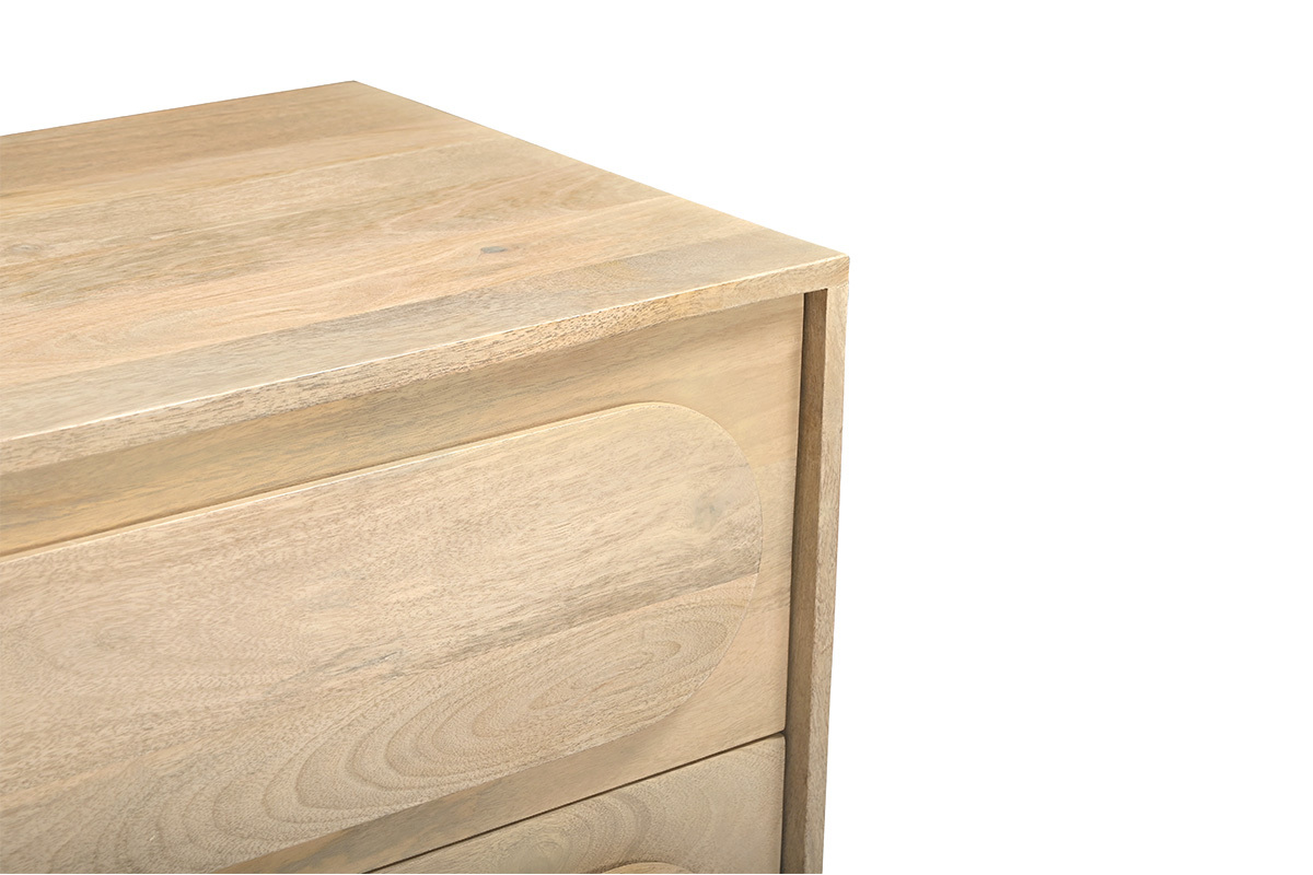 H�ngendes Badezimmerm�bel aus massivem Mangoholz, Draufsicht, Details der Schubladen.
