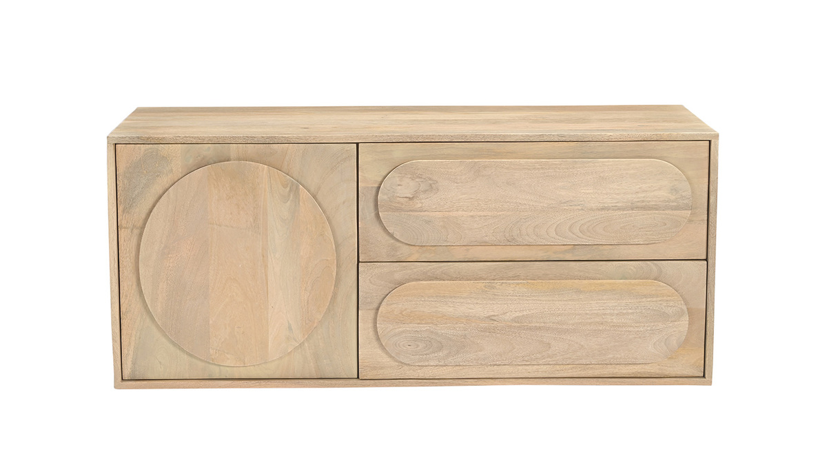 Schwebender Badezimmerunterschrank aus massivem Mangoholz L120 cm SLAPPA
