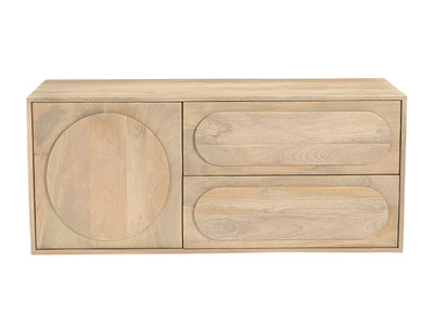 Schwebender Badezimmerunterschrank aus massivem Mangoholz L120 cm SLAPPA
