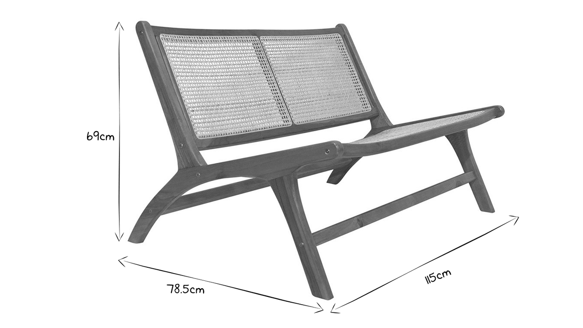 Sessel 2-Sitzer aus massivem Teakholz und natrlichem Rattan HAMMA