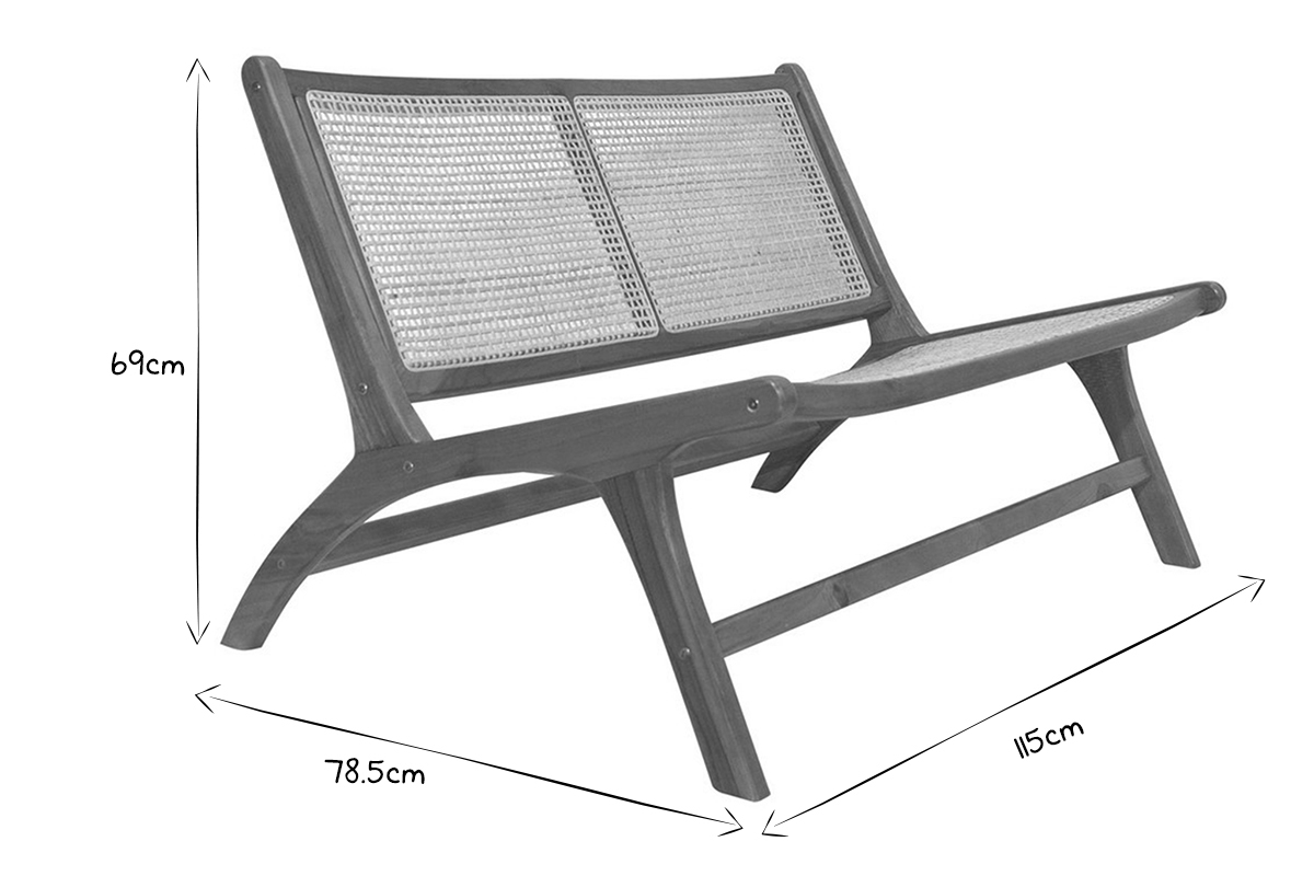 Sessel 2-Sitzer aus massivem Teakholz und natrlichem Rattan HAMMA
