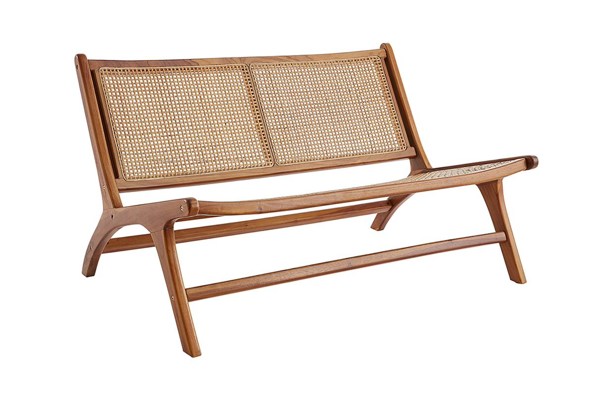 Sessel 2-Sitzer aus massivem Teakholz und natrlichem Rattan HAMMA