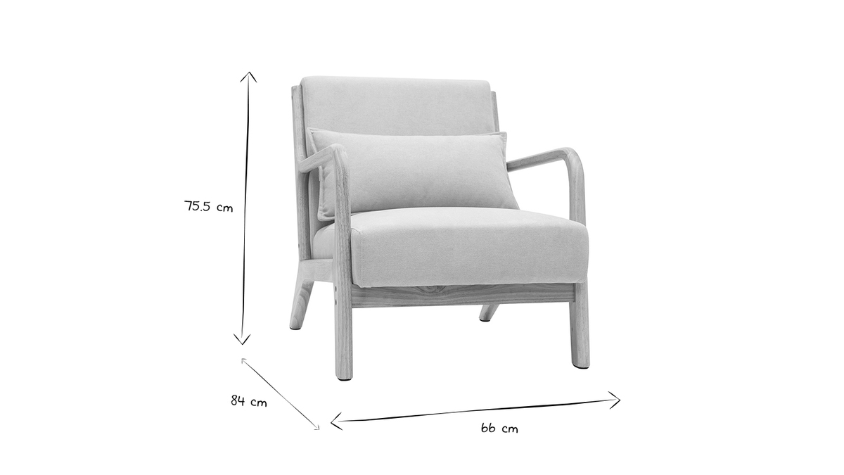 Sessel aus hellem Holz und beigem Stoff mit Samteffekt DERRY
