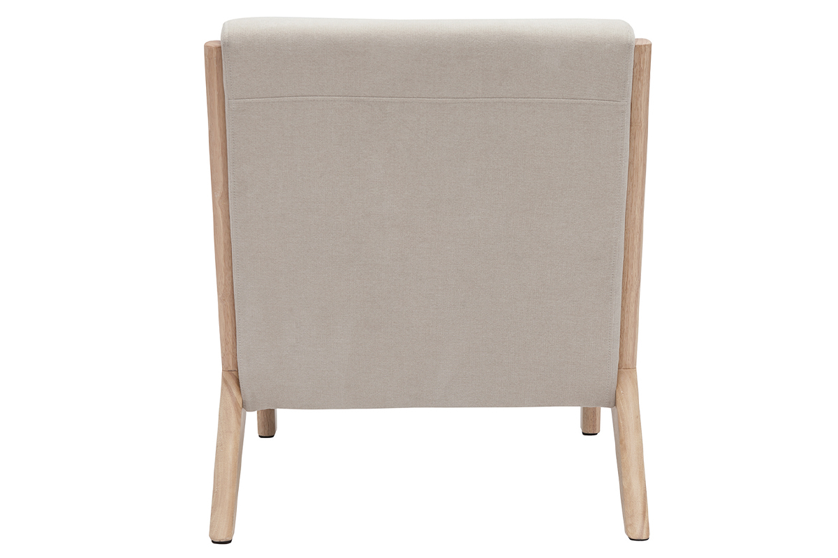 Sessel aus hellem Holz und beigem Stoff mit Samteffekt DERRY