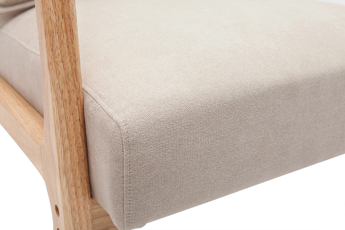 Sessel aus hellem Holz und beigem Stoff mit Samteffekt DERRY