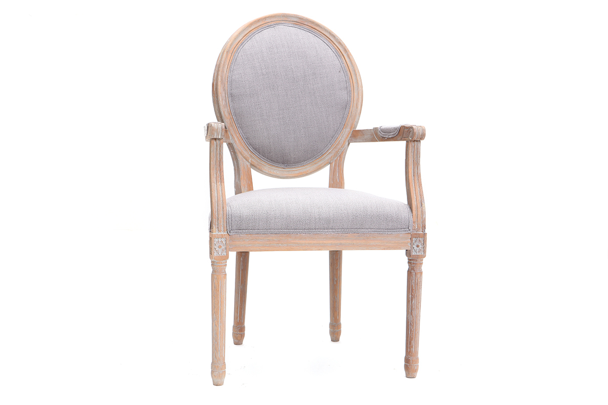 Sessel aus hellgrauem Stoff, Sesselbeine aus hellem Holz LEGEND