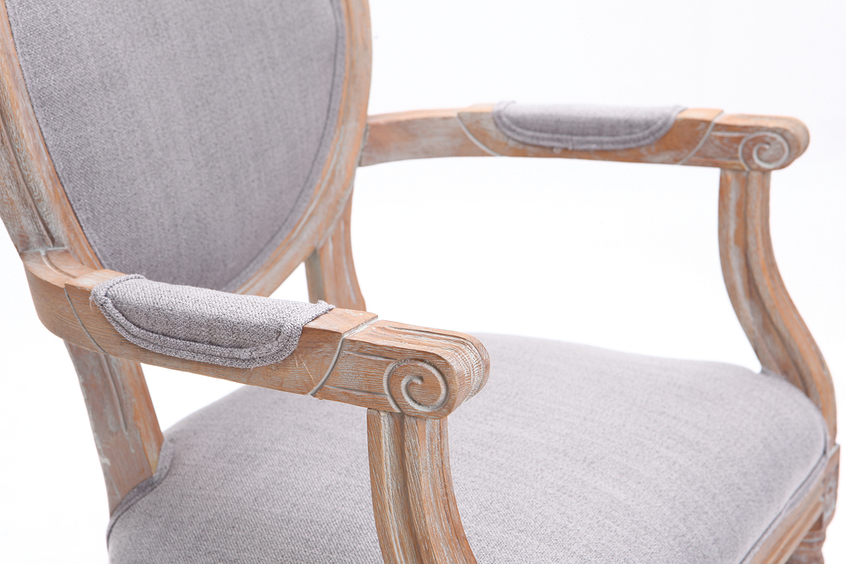 Sessel aus hellgrauem Stoff, Sesselbeine aus hellem Holz LEGEND