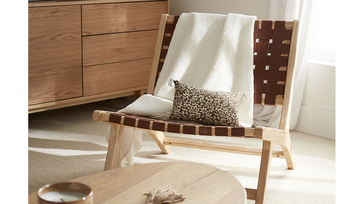 Sessel aus Holz mit geflochtenen Riemen in Braun BONDI