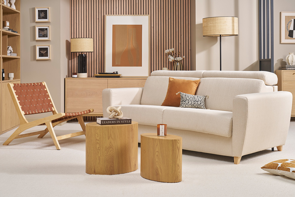 Sessel aus Holz mit geflochtenen Riemen in Braun BONDI