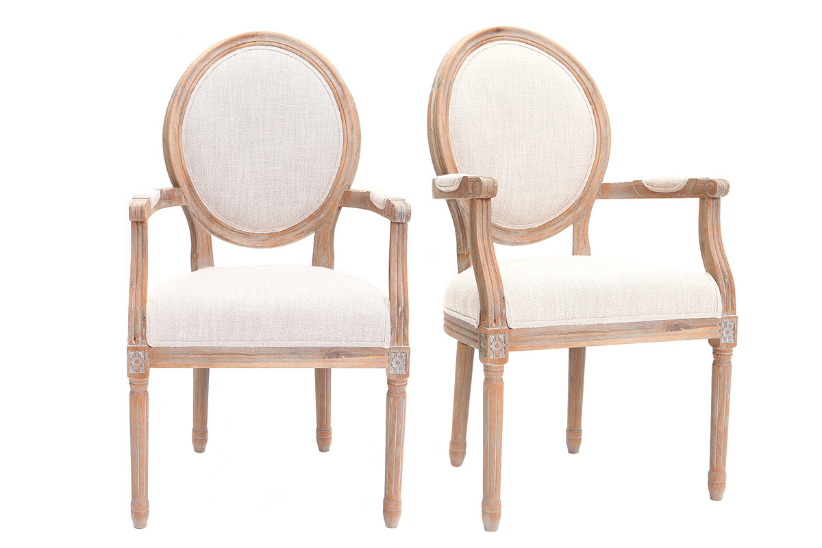 Sessel aus naturfarbenem Stoff und hellen Holzbeinen LEGEND