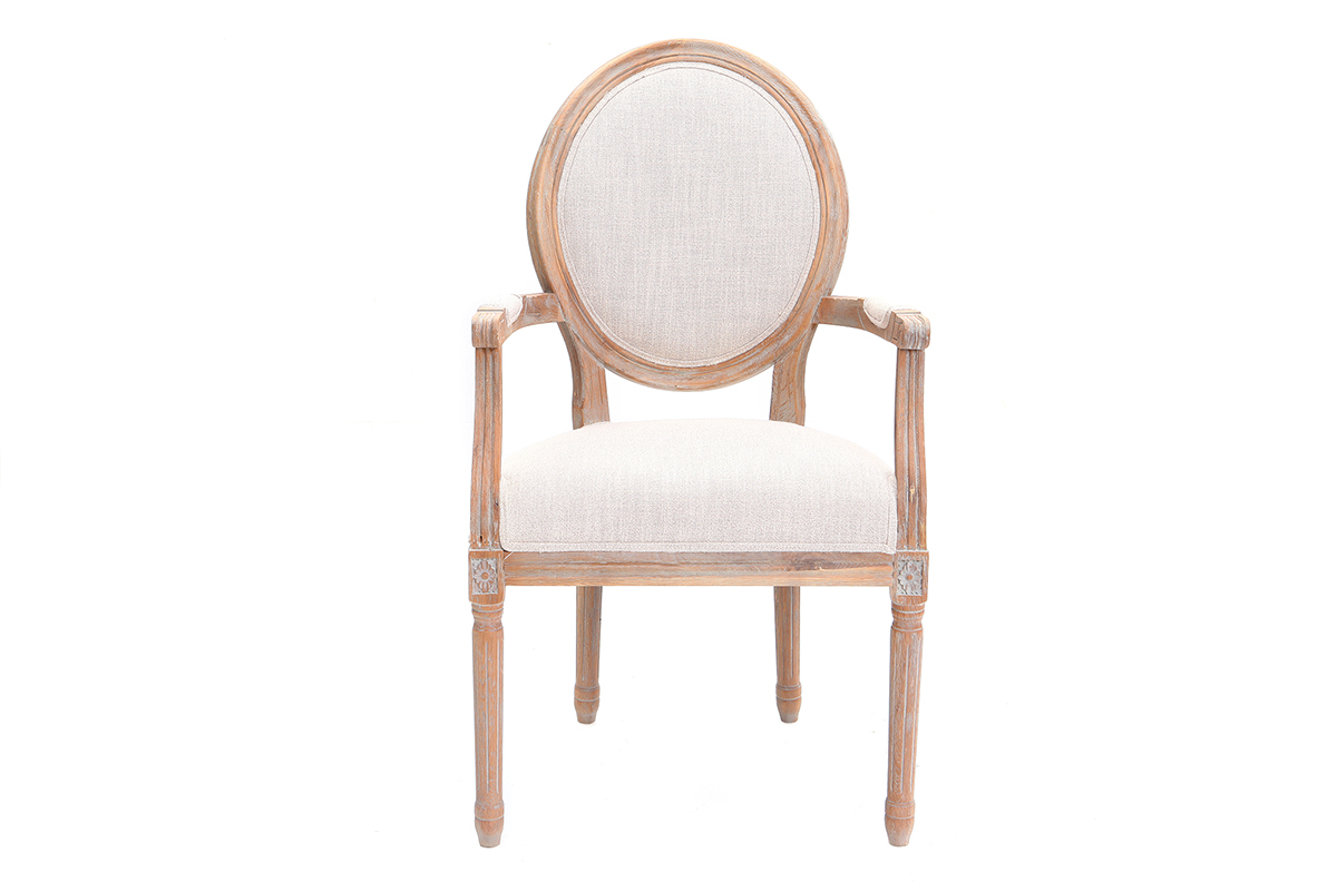 Sessel aus naturfarbenem Stoff und hellen Holzbeinen LEGEND