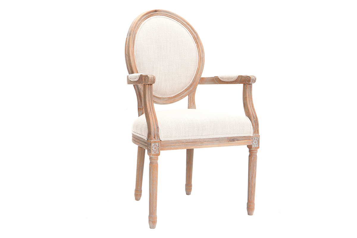 Sessel aus naturfarbenem Stoff und hellen Holzbeinen LEGEND