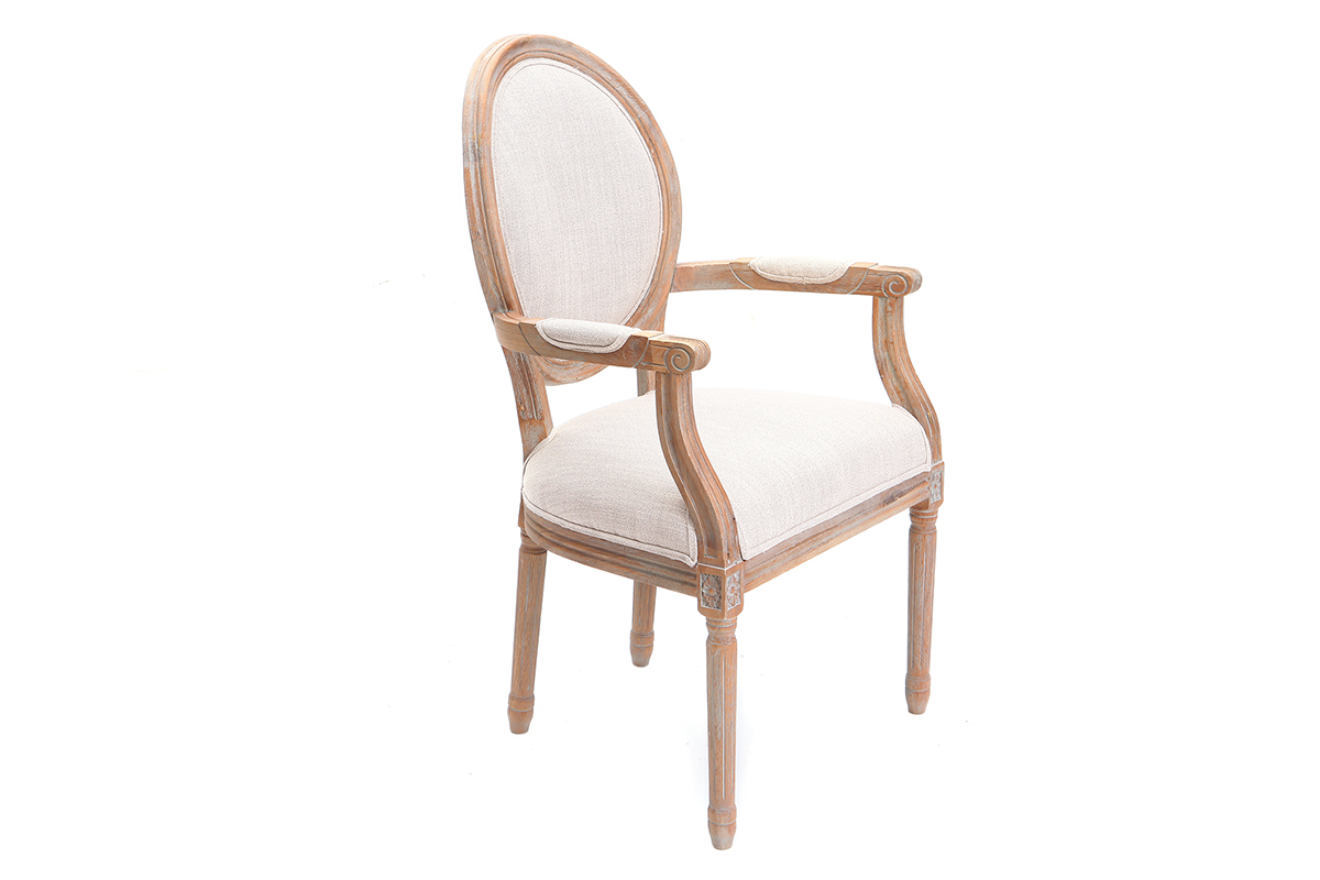 Sessel aus naturfarbenem Stoff und hellen Holzbeinen LEGEND