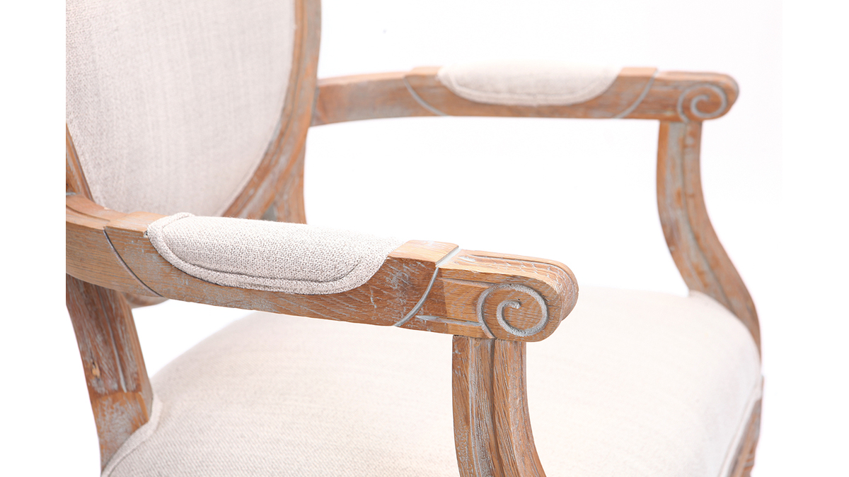 Sessel aus naturfarbenem Stoff und hellen Holzbeinen LEGEND