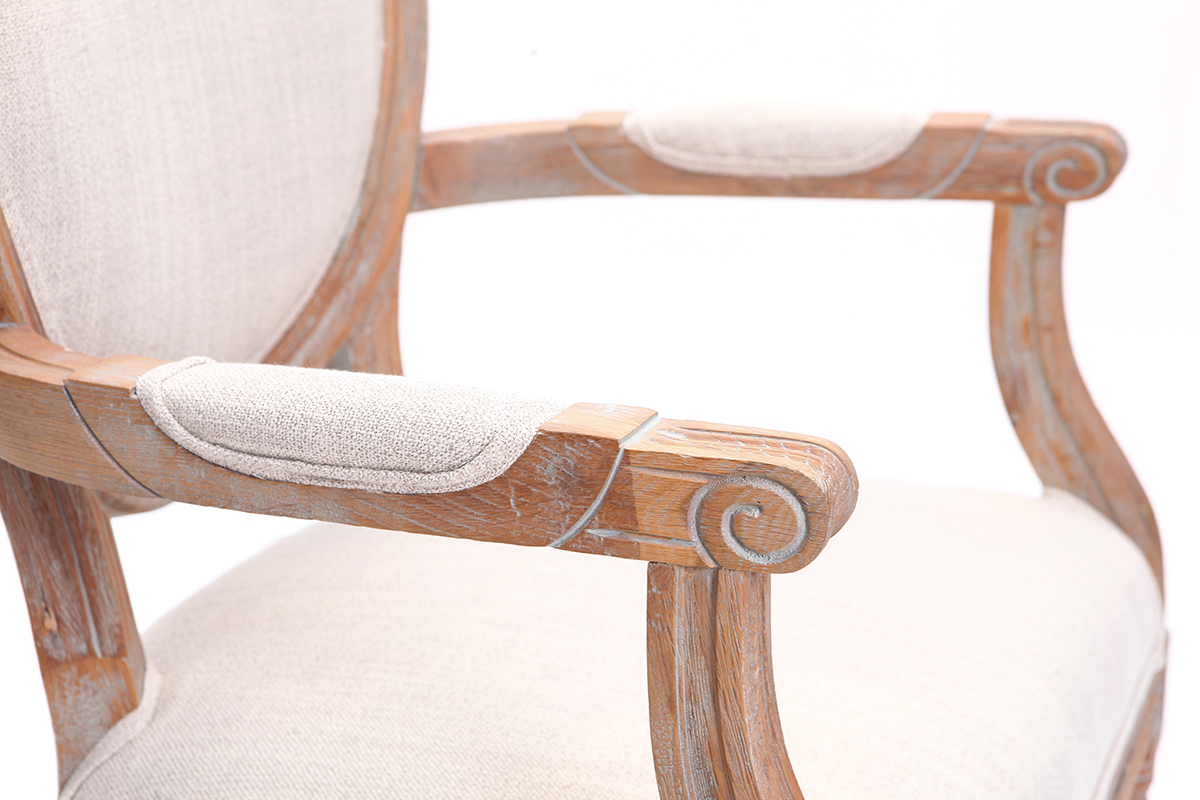 Sessel aus naturfarbenem Stoff und hellen Holzbeinen LEGEND