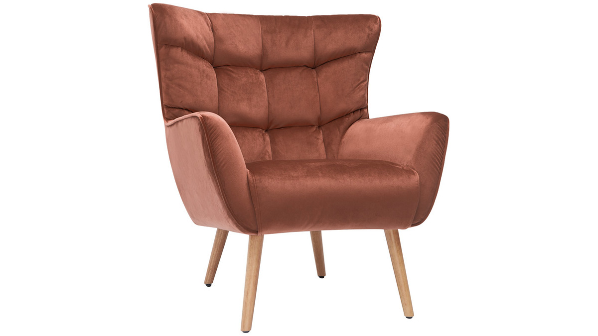 Sessel aus rotem Samt und massivem Hevea AVERY