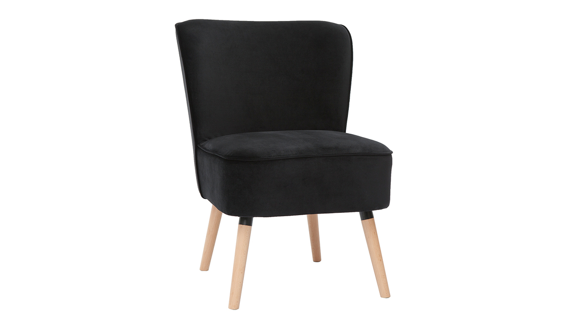 Sessel aus schwarzem Samtstoff und hellem Holz KAHLO
