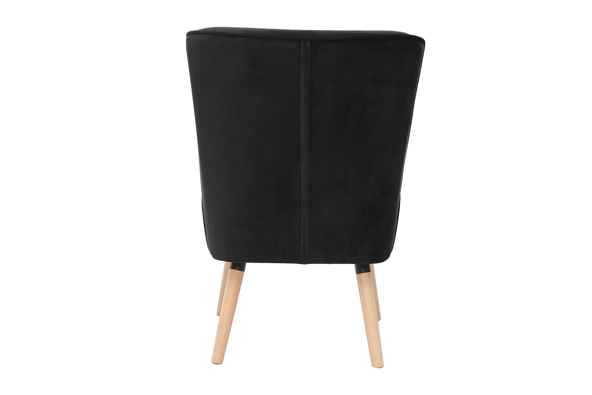 Sessel aus schwarzem Samtstoff und hellem Holz KAHLO