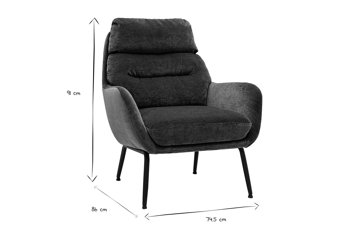 Sessel aus Stoff in Samteffekt khakigr�n und schwarzem Metall BENI