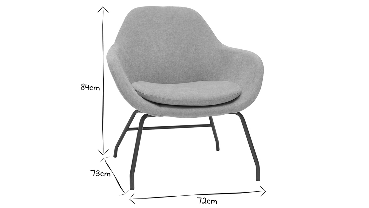 Sessel aus Stoff mit Boucl-Wolleffekt in Ecru und schwarzem Metall MAYNE