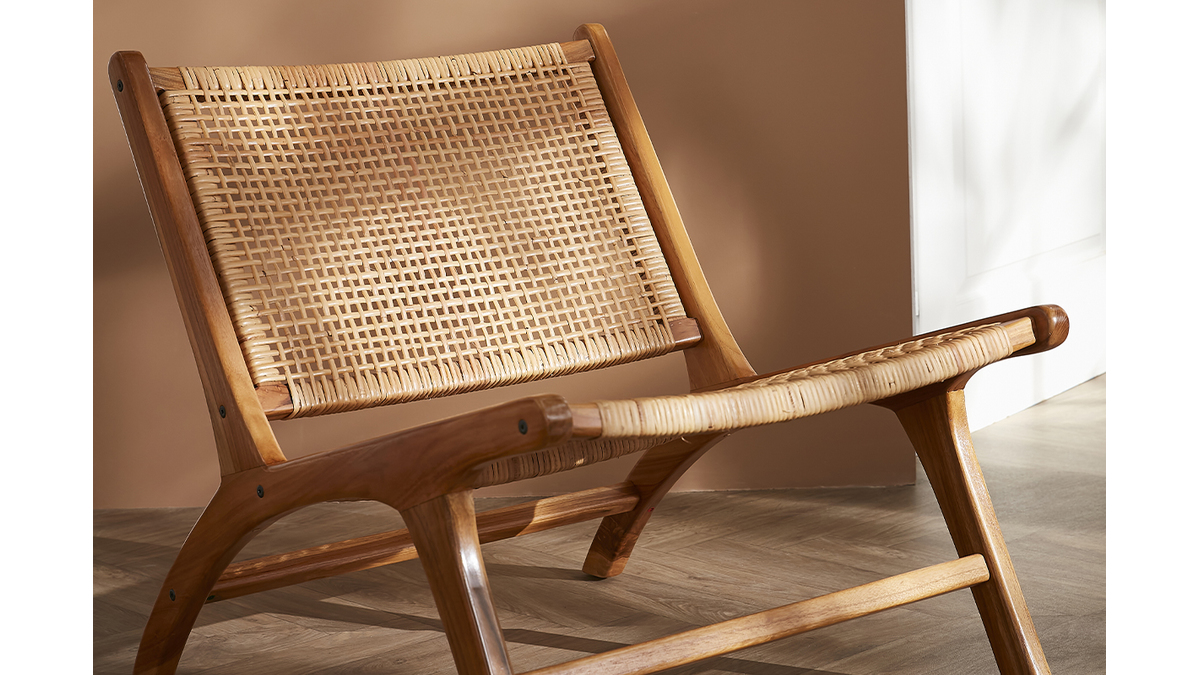 Sessel aus Teakholz und naturfarbenem Rattan HAMMA