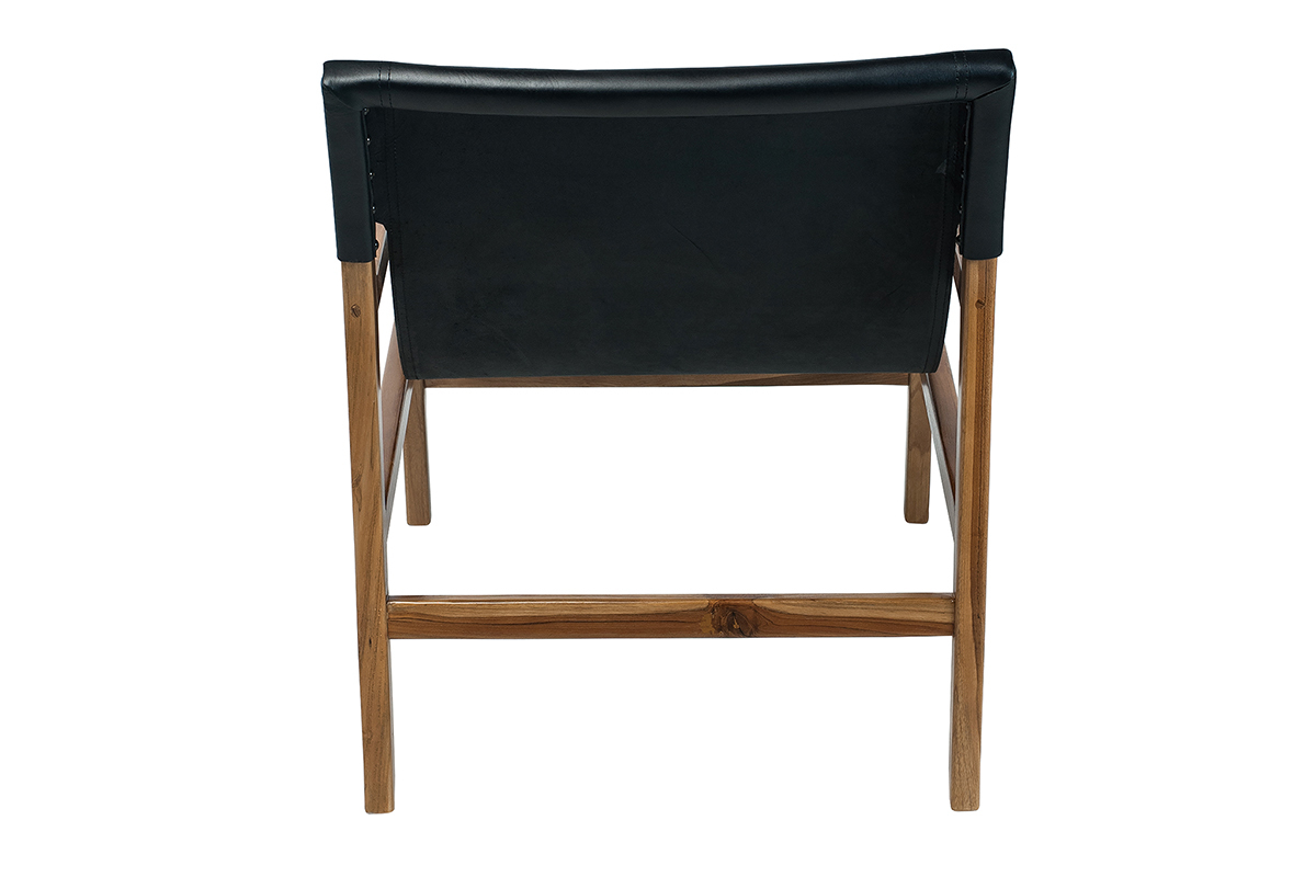 Sessel aus Teakholz und schwarzem Leder CHILLY
