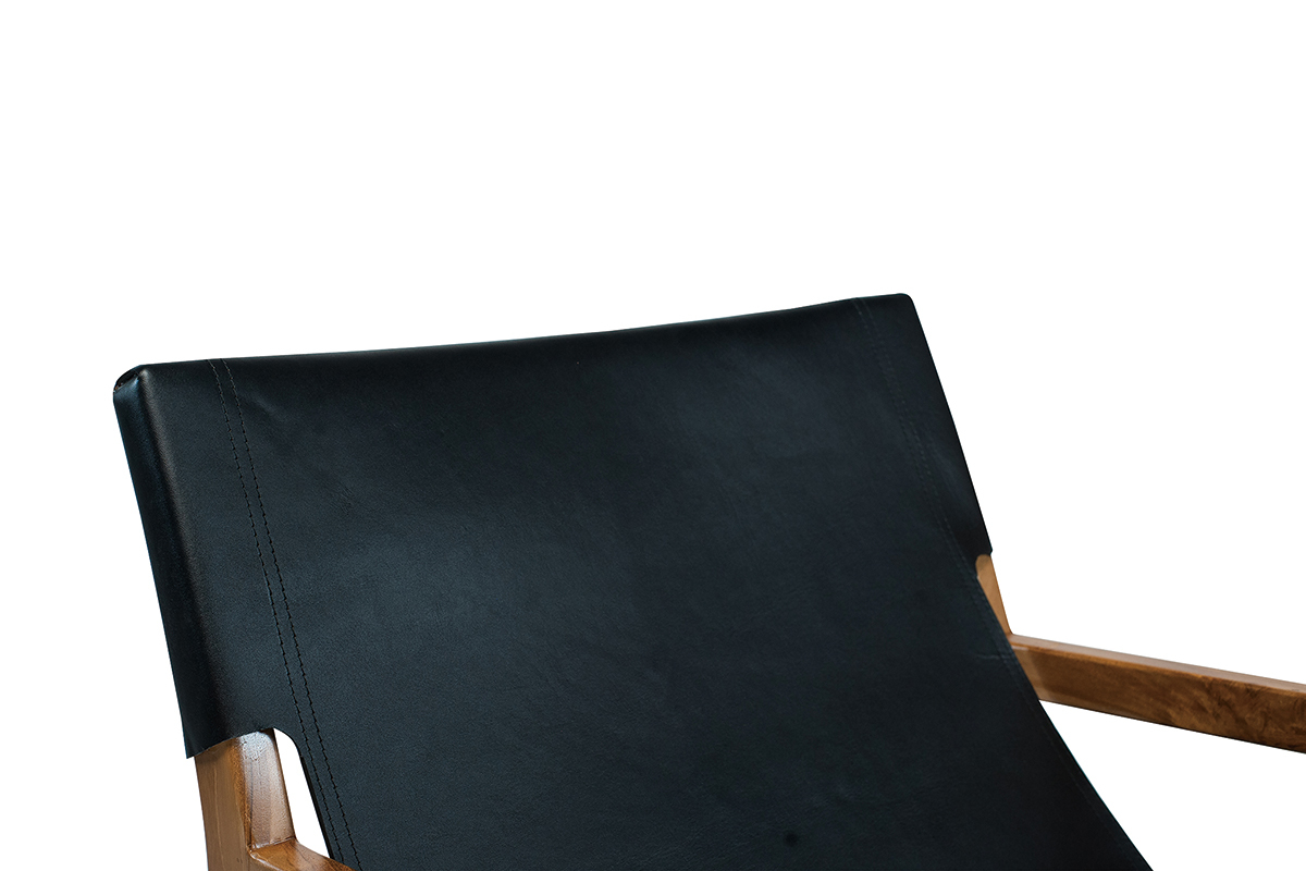 Sessel aus Teakholz und schwarzem Leder CHILLY
