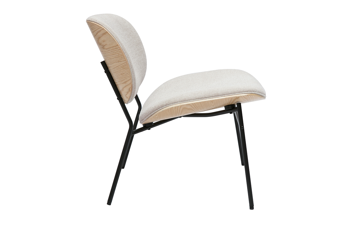 Sessel aus Textil mit strukturierter Samt-Optik in Beige und Schwarzem Metall SHELBY