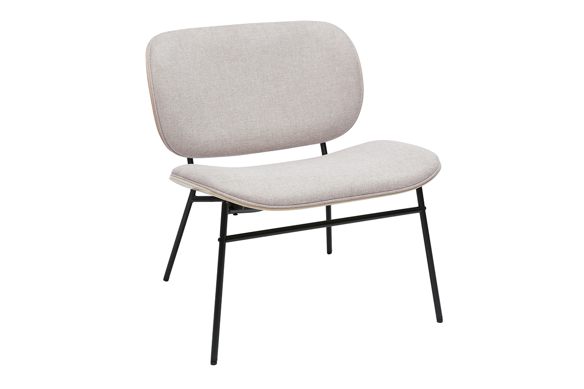 Sessel aus Textil mit strukturierter Samt-Optik in Beige und Schwarzem Metall SHELBY
