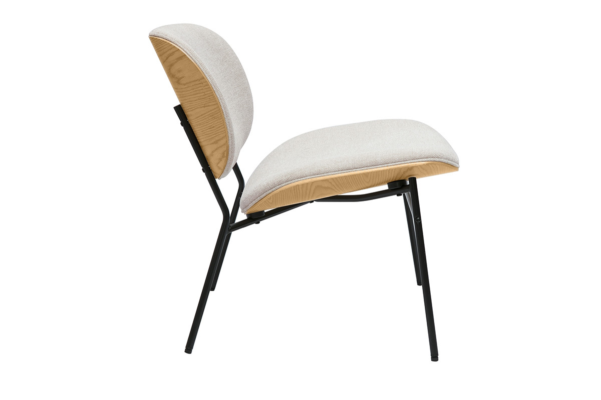 Sessel aus Textil mit strukturierter Samt-Optik in Beige und Schwarzem Metall SHELBY