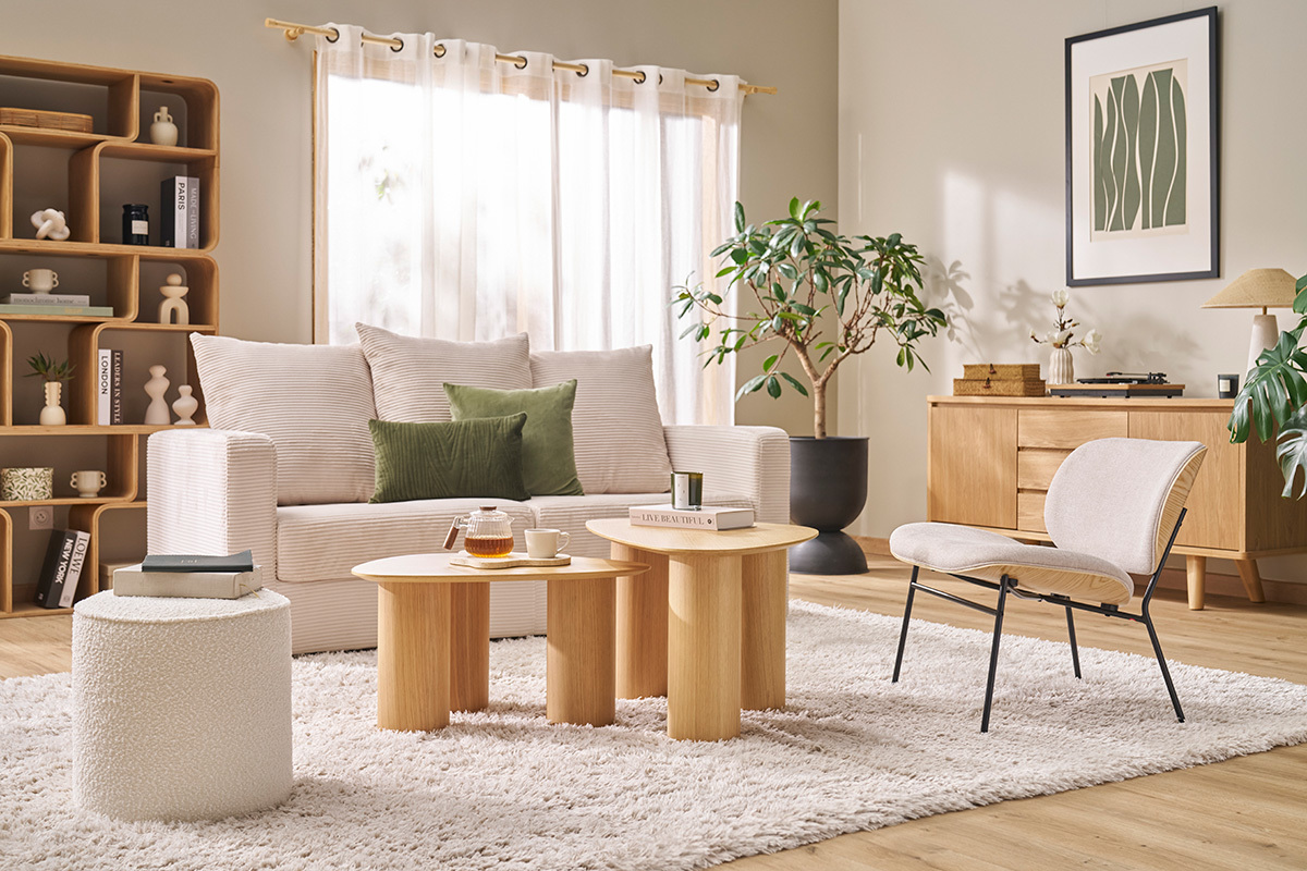 Sessel aus Textil mit strukturierter Samt-Optik in Beige und Schwarzem Metall SHELBY