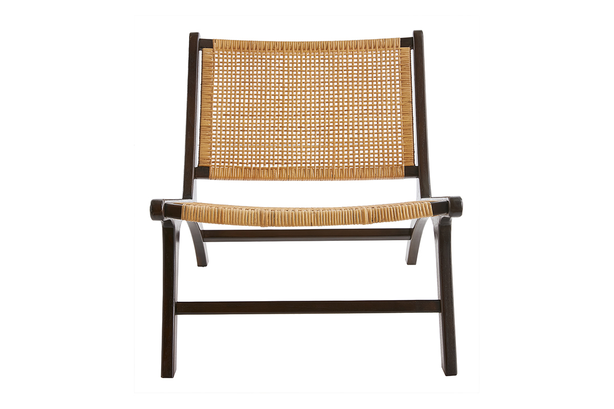 Sessel aus walnussfarbenem Massivholz und natrlichem Rattan HAMMA