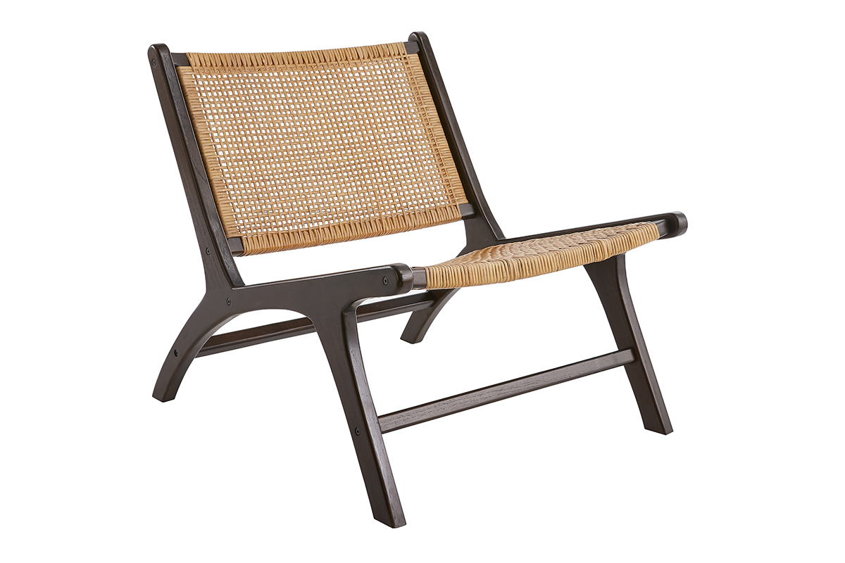 Sessel aus walnussfarbenem Massivholz und natrlichem Rattan HAMMA