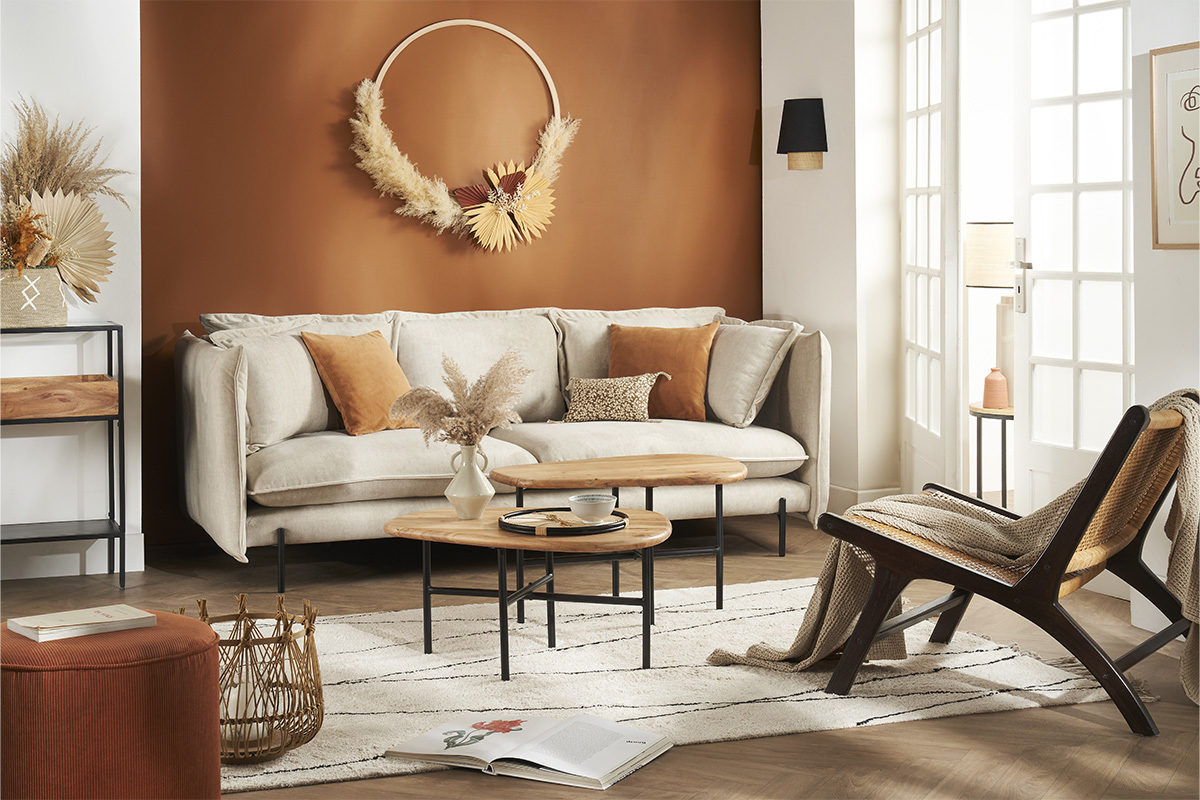 Sessel aus walnussfarbenem Massivholz und natrlichem Rattan HAMMA
