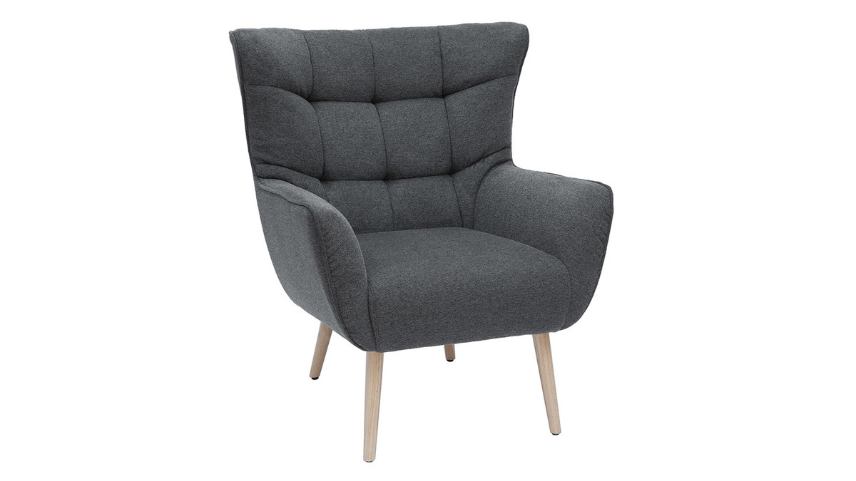 Sessel im dunkelgrauen Samtdesign beige Holzfüße AVERY