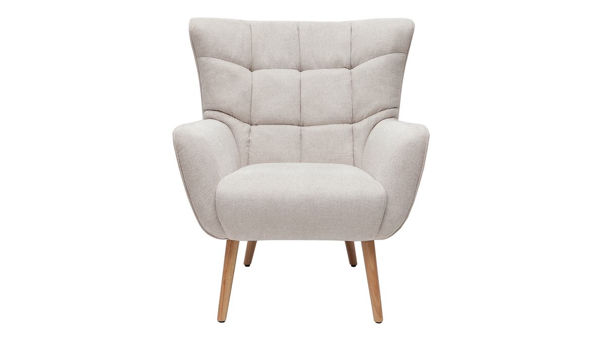 Sessel im gemustertem Samtdesign beige Holzfe AVERY