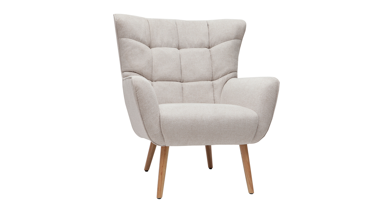 Sessel im gemustertem Samtdesign beige Holzfe AVERY
