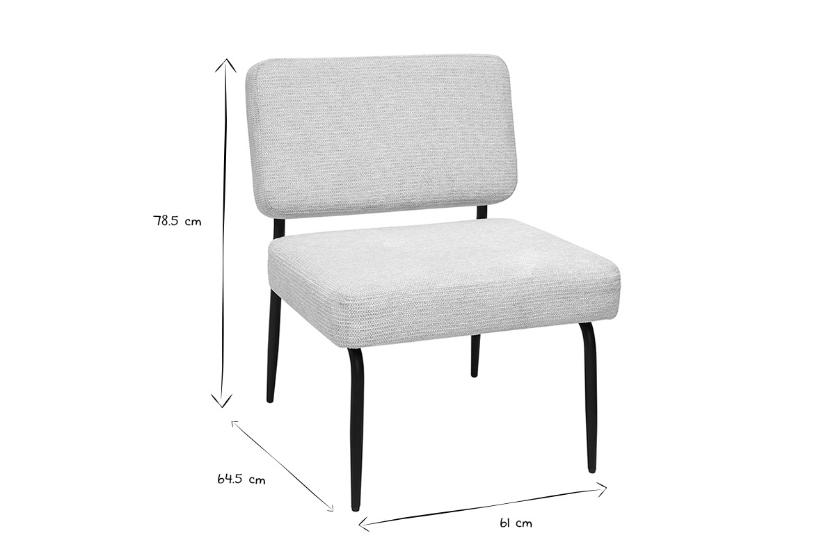 Sessel in beige Chenille-Stoff und schwarzem Metall VEDANA