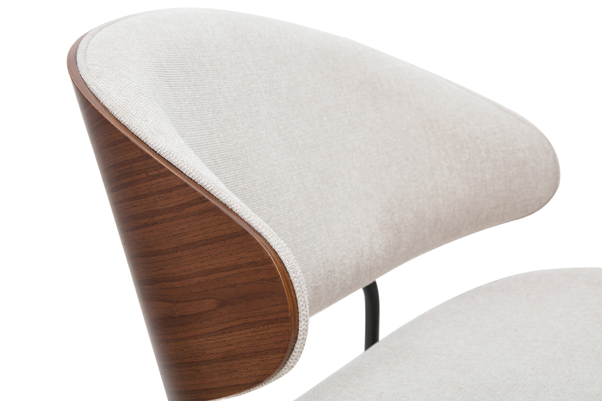 Sessel in beige Textur-Samtstoff, dunkles Holz und schwarzes Metall FABULO