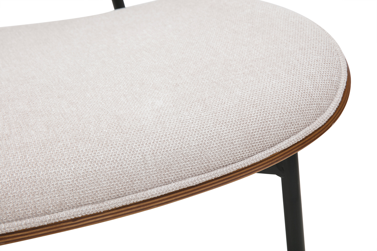 Sessel in beige Textur-Samtstoff, dunkles Holz und schwarzes Metall FABULO