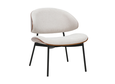 Sessel in beige Textur-Samtstoff, dunkles Holz und schwarzes Metall FABULO