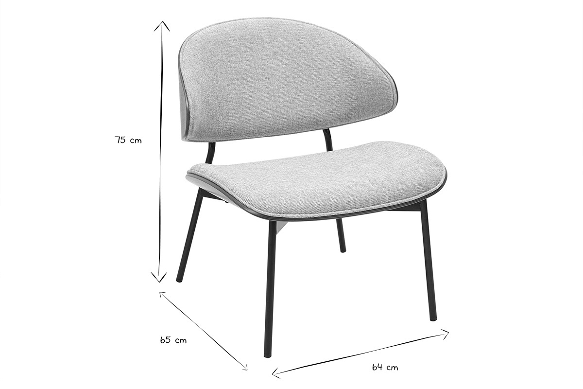 Sessel in grauem Samteffekt-Stoff, dunklem Holz und schwarzem Metall FABULO