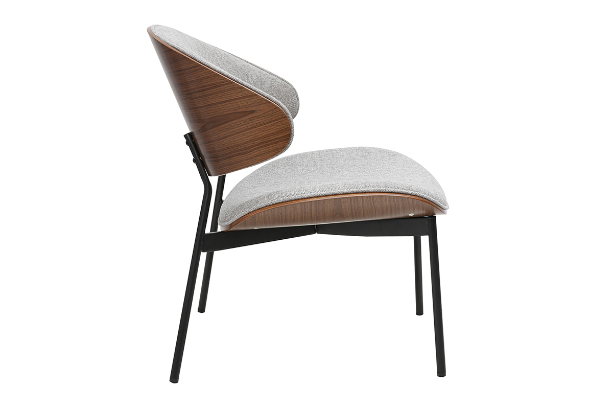 Sessel in grauem Samteffekt-Stoff, dunklem Holz und schwarzem Metall FABULO