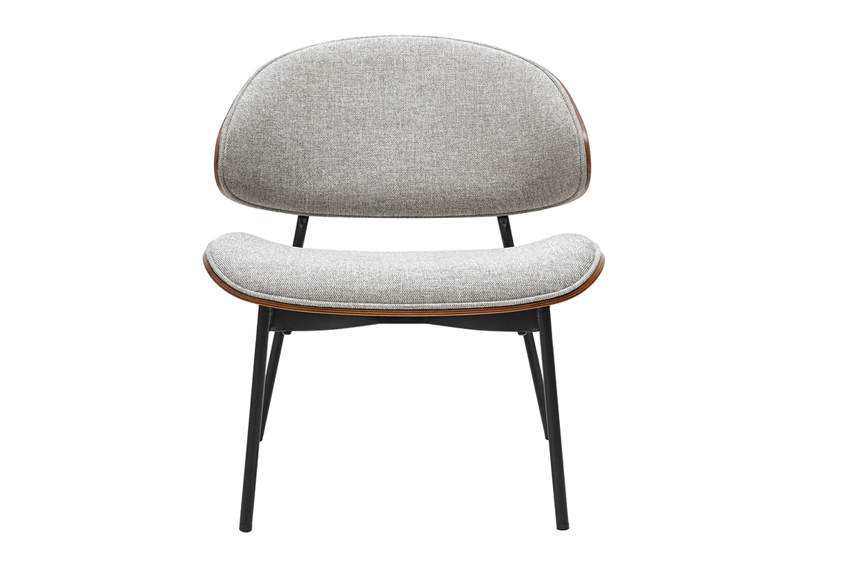 Sessel in grauem Samteffekt-Stoff, dunklem Holz und schwarzem Metall FABULO