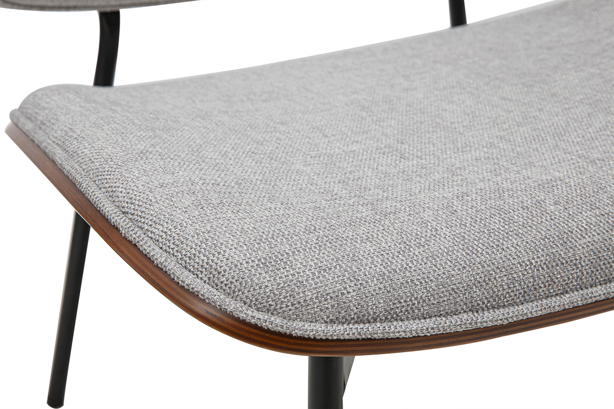 Sessel in grauem Samteffekt-Stoff, dunklem Holz und schwarzem Metall FABULO