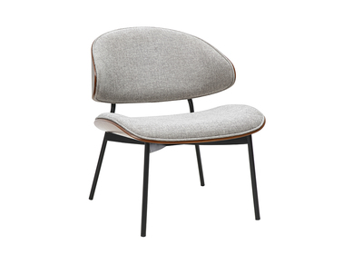 Sessel in grauem Samteffekt-Stoff, dunklem Holz und schwarzem Metall FABULO